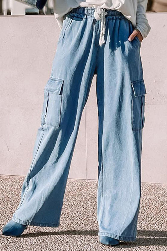 The Petey Drawstring Wide Leg Jeans with Pockets