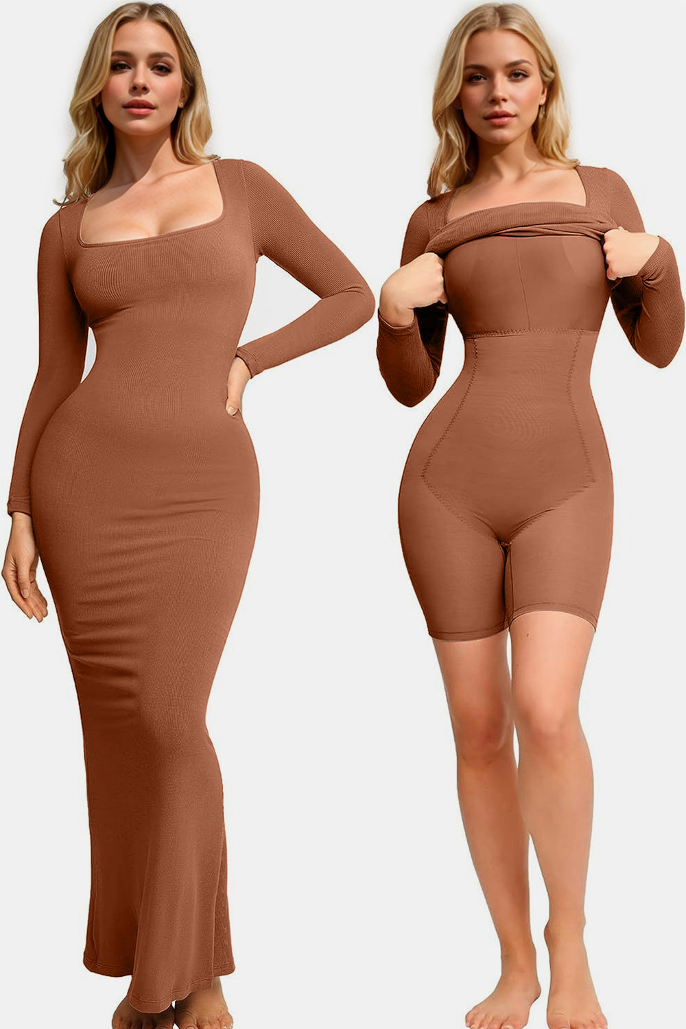 The Basic Witch Built-In Shapewear Long Sleeve Maxi Dress