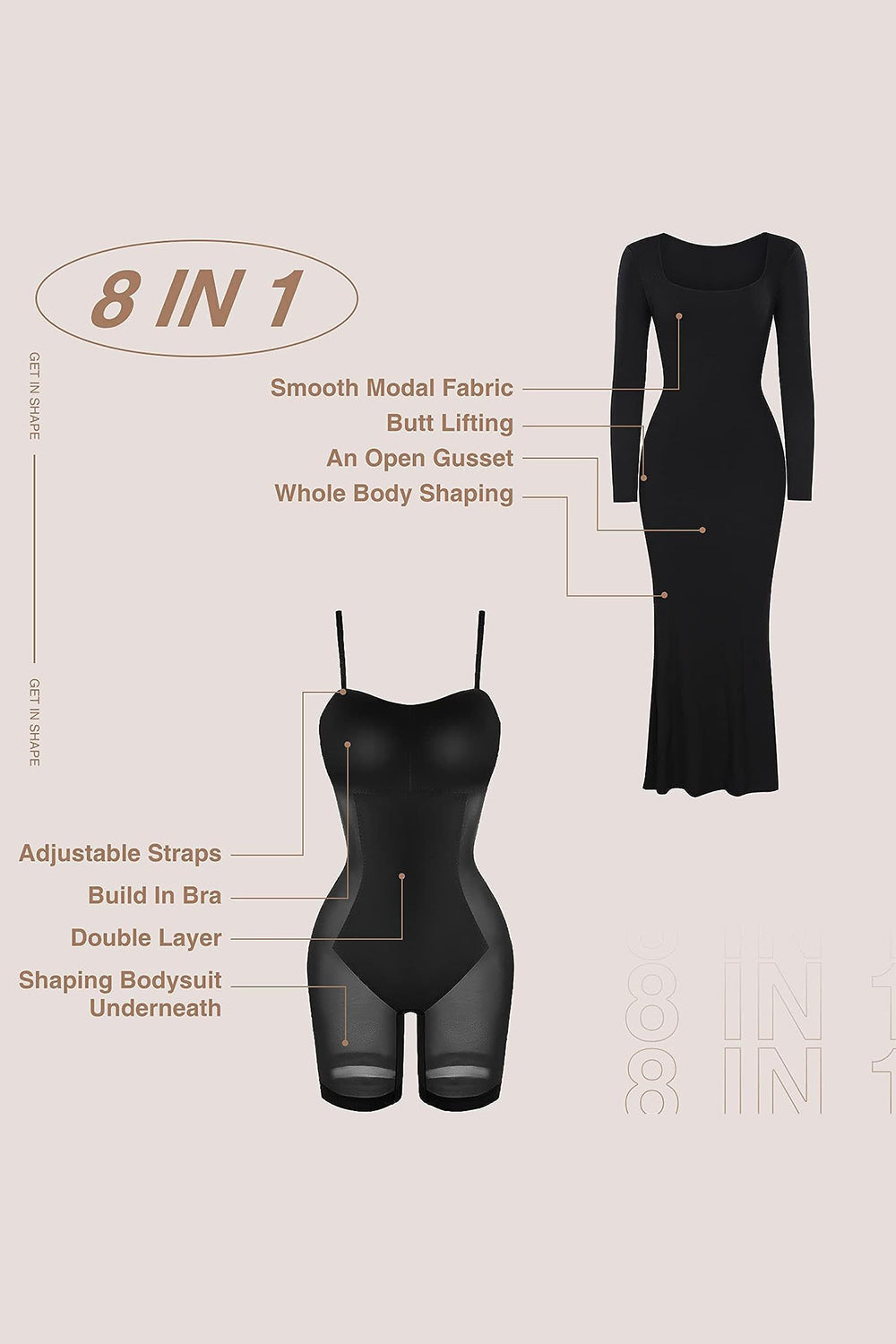 The Basic Witch Built-In Shapewear Long Sleeve Maxi Dress