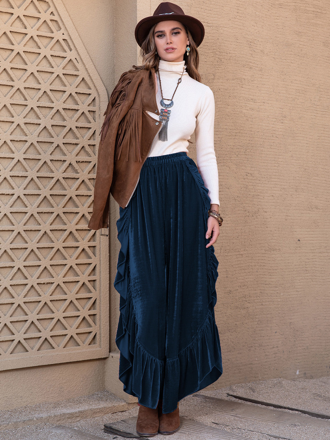 The Annie Slit Ruffled Wide Leg Pants