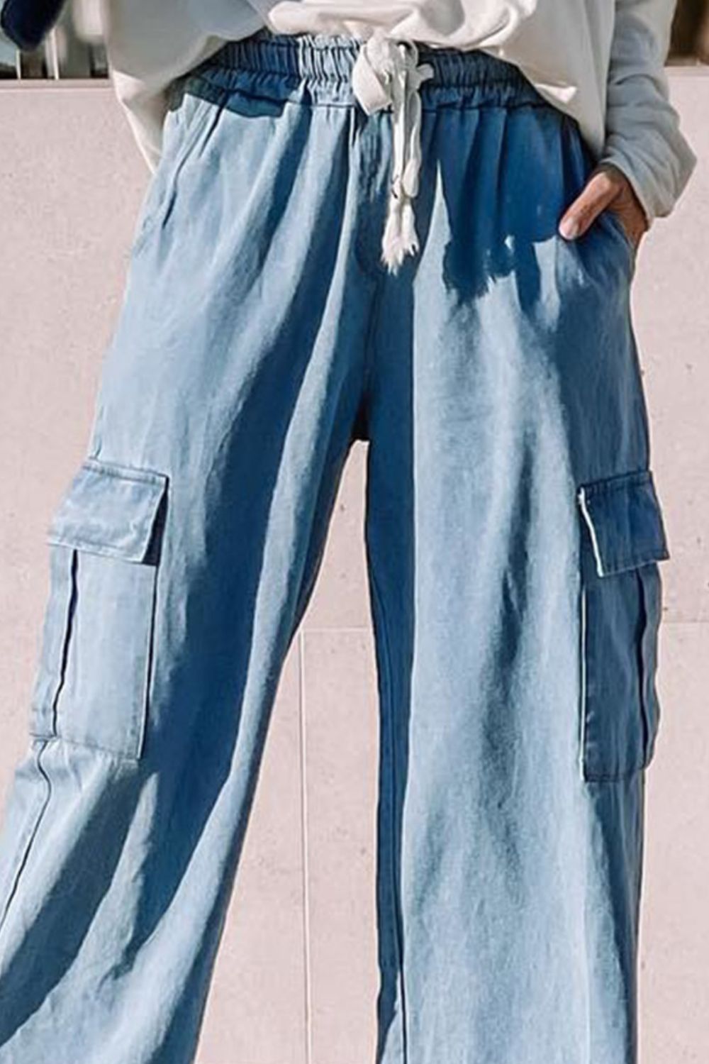 The Petey Drawstring Wide Leg Jeans with Pockets