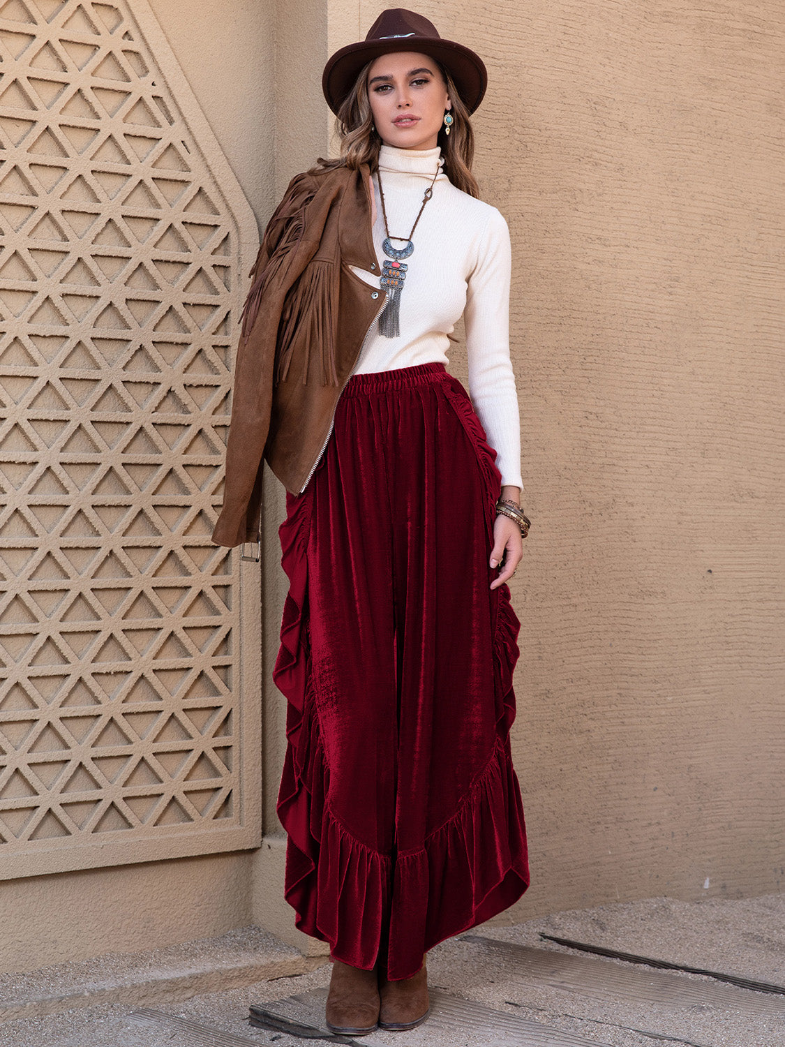 The Annie Slit Ruffled Wide Leg Pants