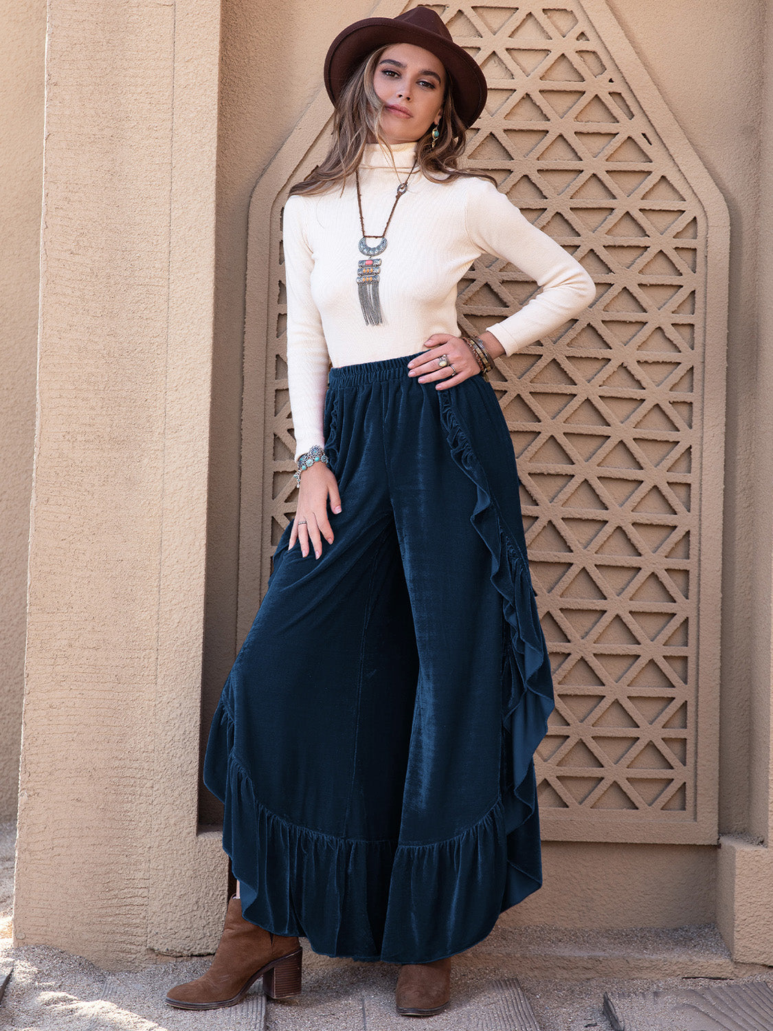 The Annie Slit Ruffled Wide Leg Pants