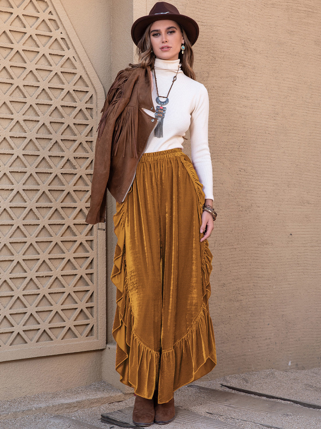 The Annie Slit Ruffled Wide Leg Pants