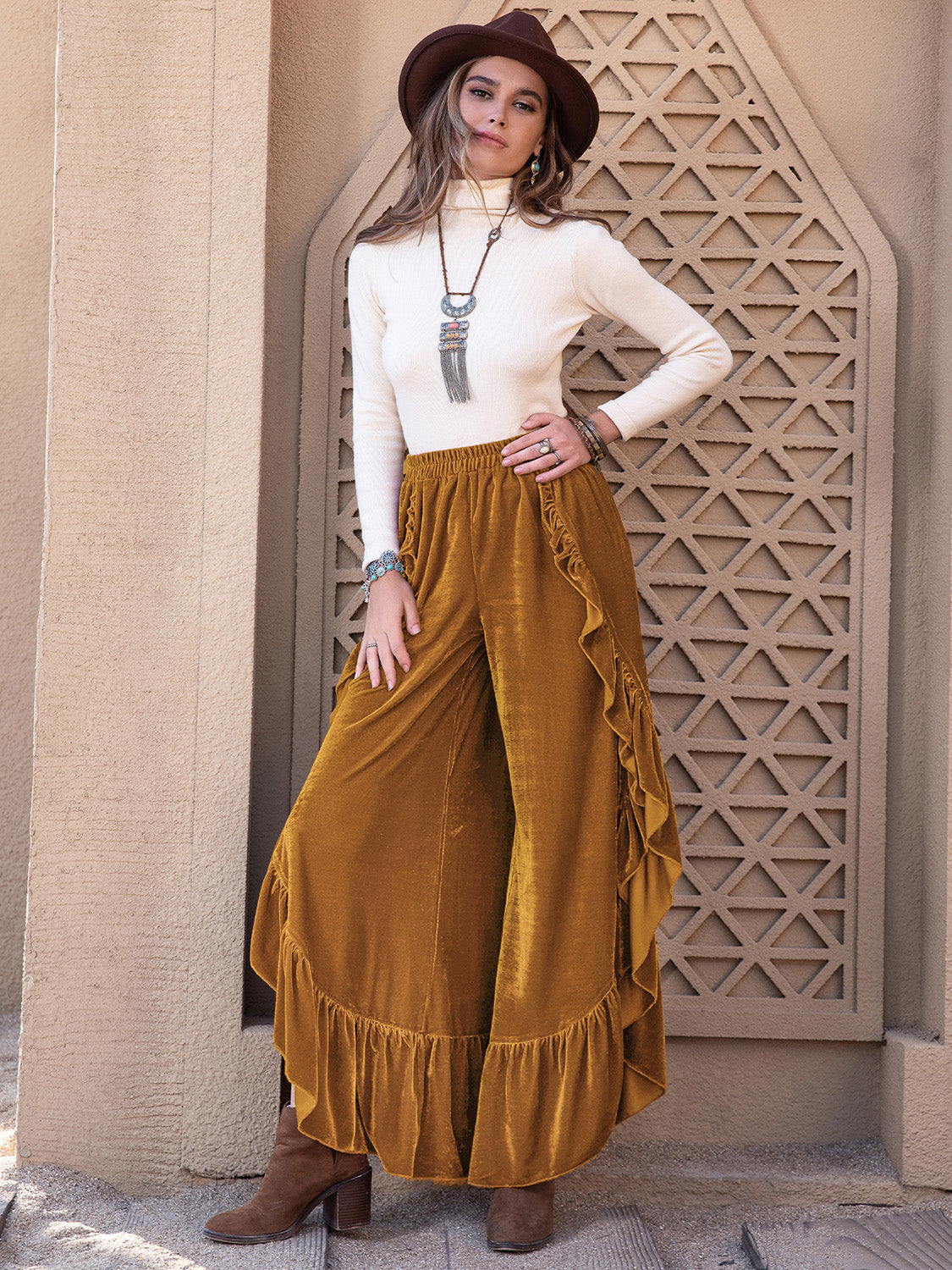 The Annie Slit Ruffled Wide Leg Pants