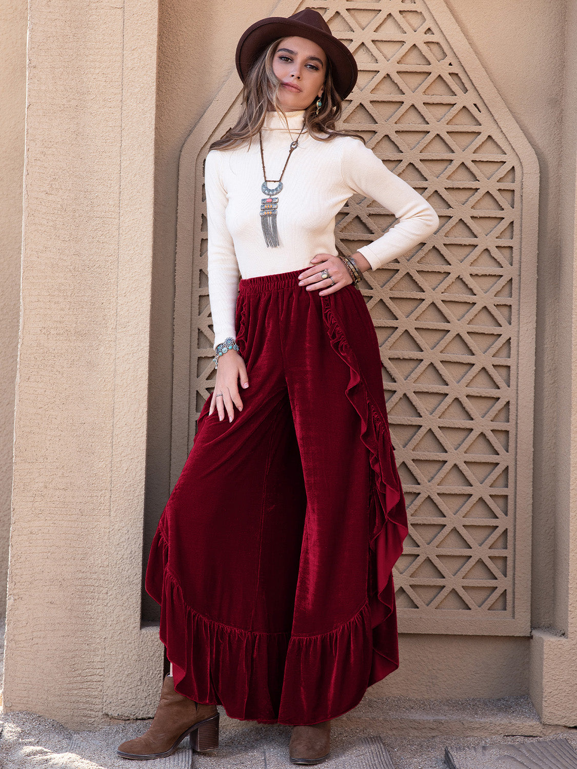 The Annie Slit Ruffled Wide Leg Pants