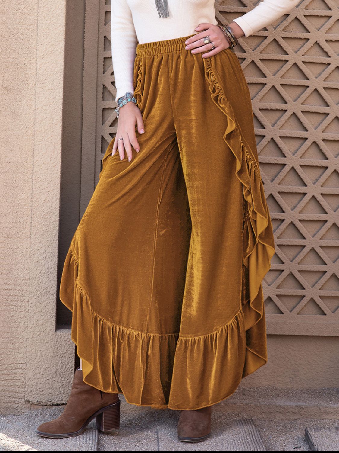 The Annie Slit Ruffled Wide Leg Pants