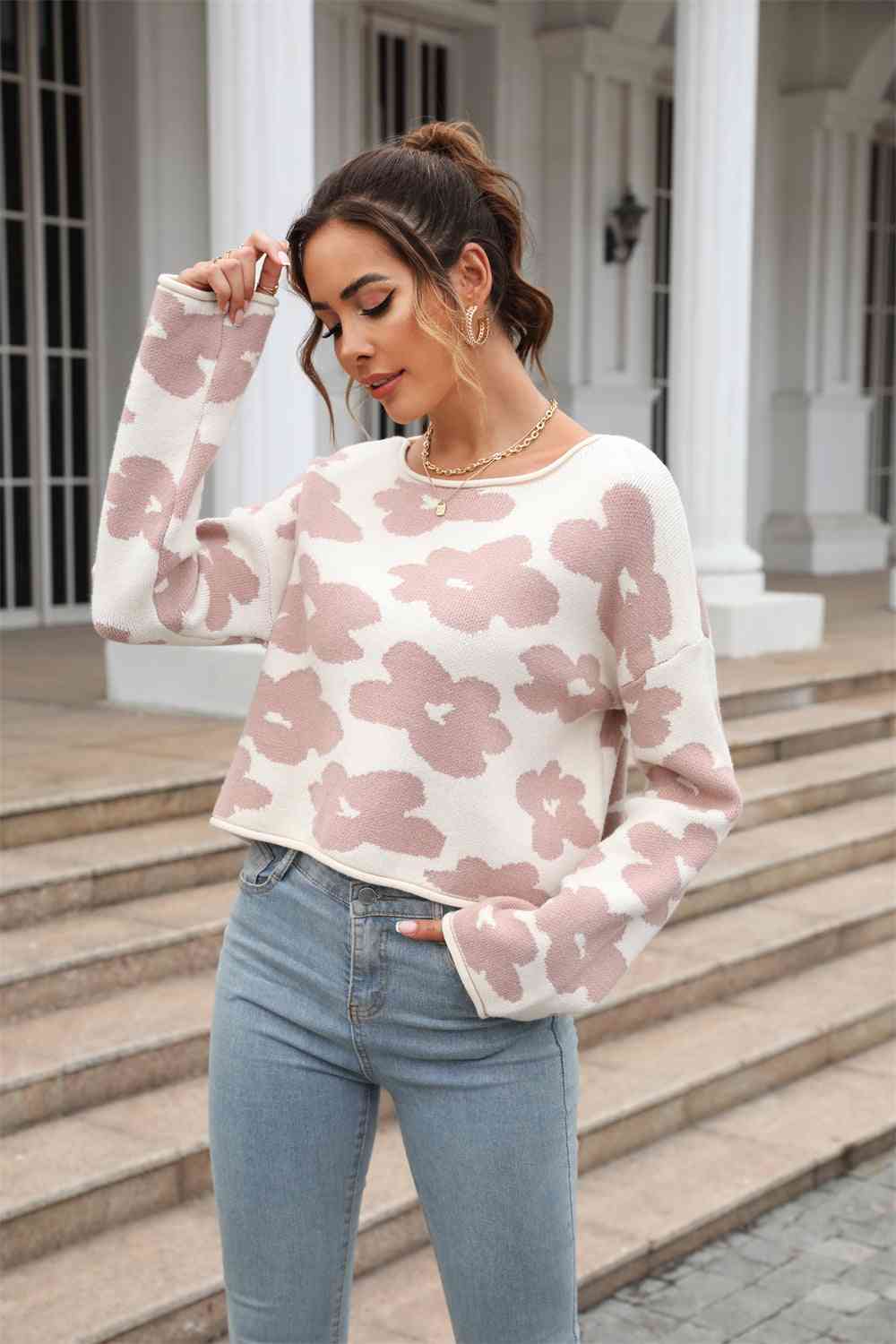 The Kenina Cropped Floral Sweater